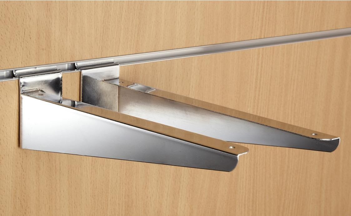12" inch (300mm) Chrome Slatwall Wood Shelf Brackets (pair)