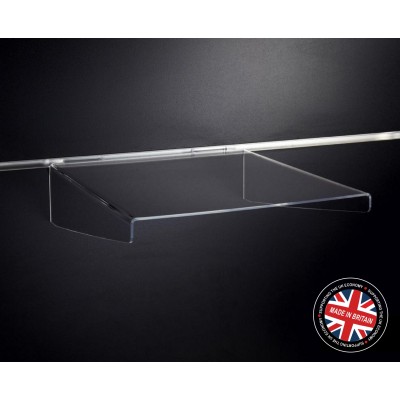 Clear Acrylic Slatwall Shelf with Supports - 150mm Deep