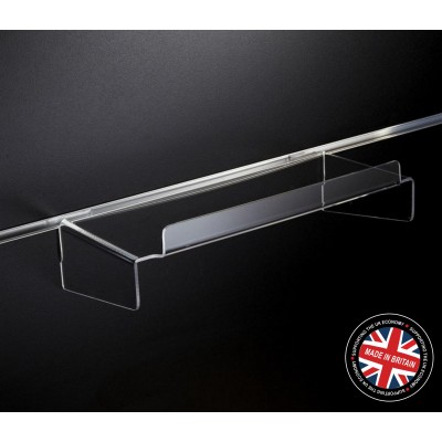 Clear Acrylic Slatwall Shelf with Supports and Lip - 150mm Deep