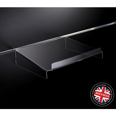 Clear Acrylic Slatwall Shelf with Supports and Lip - 300mm Deep