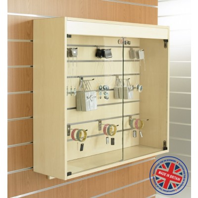 Wall Mounted Slatted Slatwall Showcase Cabinet - 1m wide