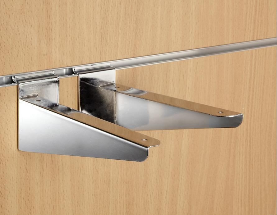 8" inch (200mm) Chrome Slatwall Wood Shelf Brackets (pair)