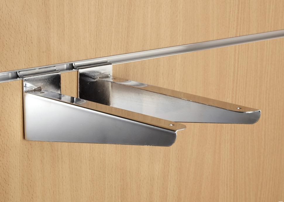 10" inch (250mm) Chrome Slatwall Wood Shelf Brackets (pair)