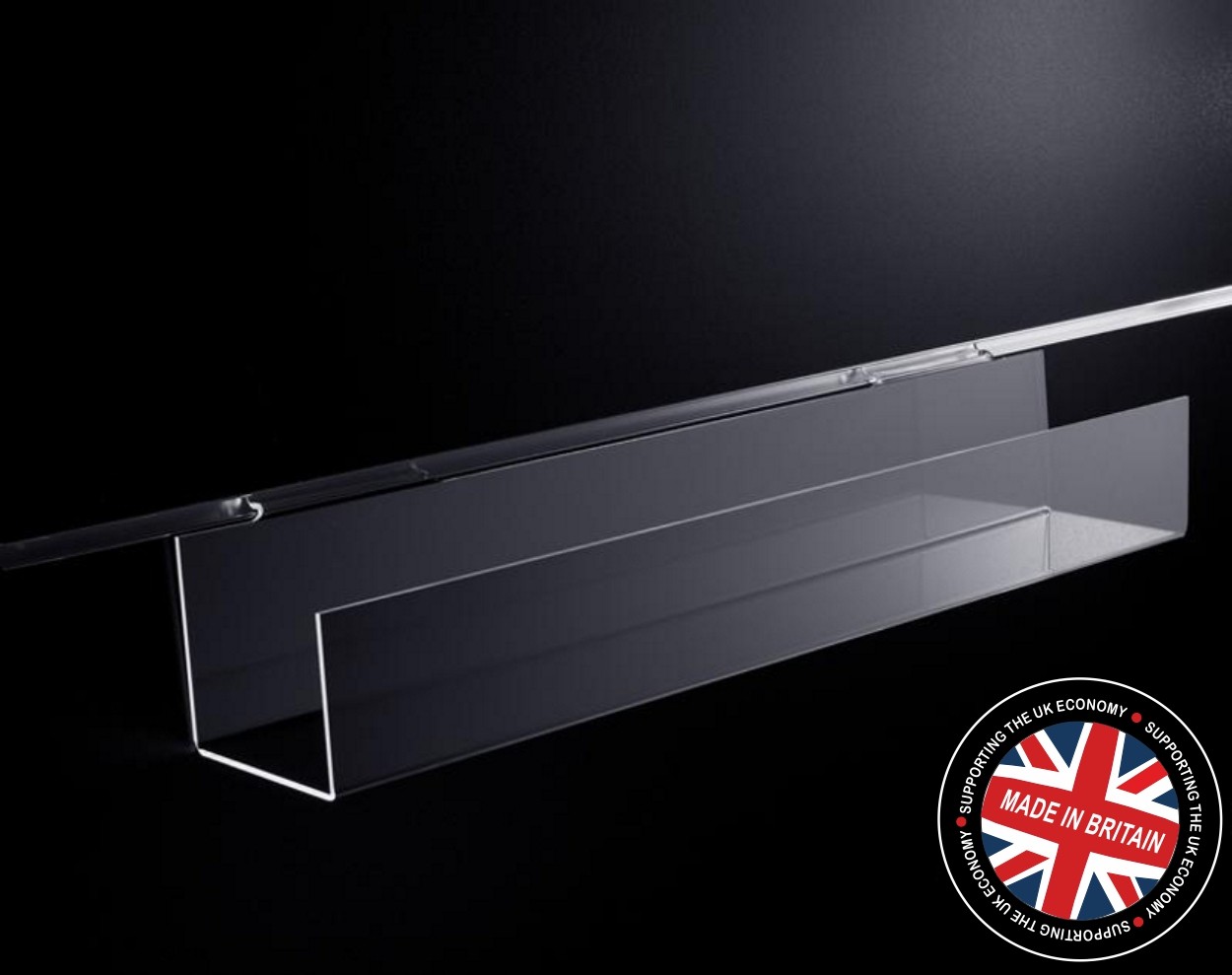 Clear Acrylic Slatwall Narrow Accessory Trough / Shelf with Lip