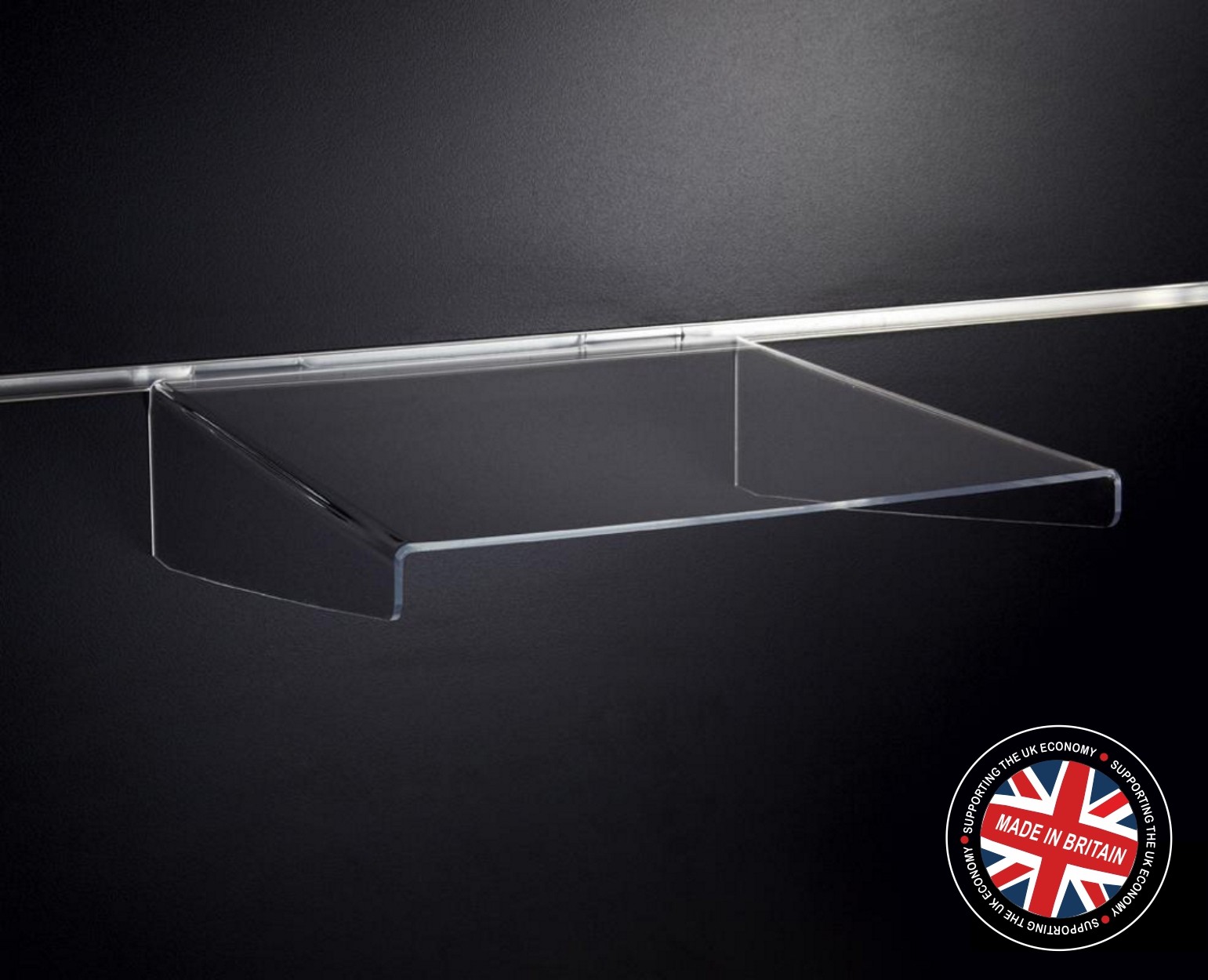 Clear Acrylic Slatwall Shelf with Supports 300mm Deep x 300mm Wide