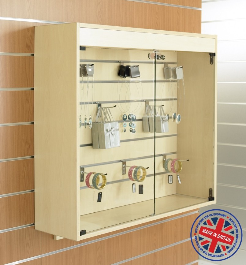 Wall Mounted Slatted Slatwall Showcase Cabinet 1m wide
